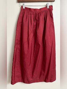 Vintage 80s Ms. Sero Burgundy Geometric Print Full Midi Skirt High Waist Pleated